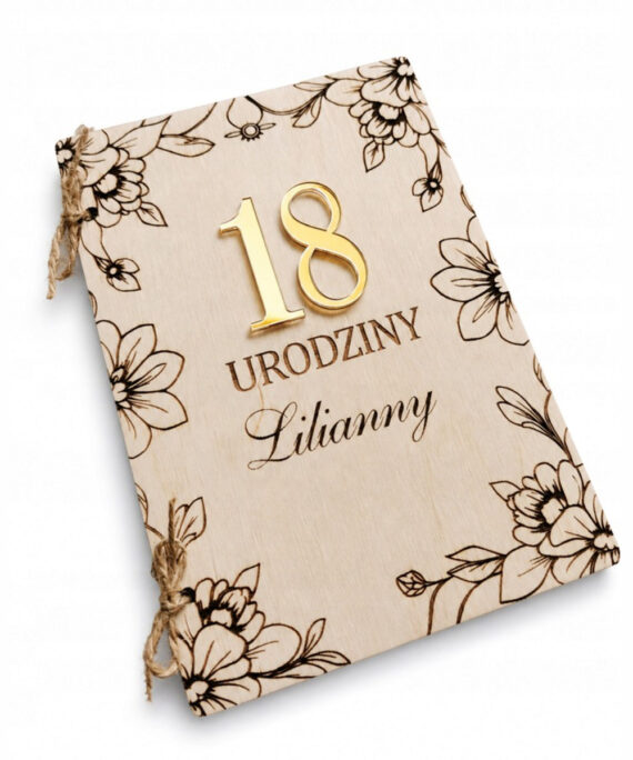 Drewniana kartka na 18 urodziny